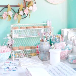 Desk with art supplies